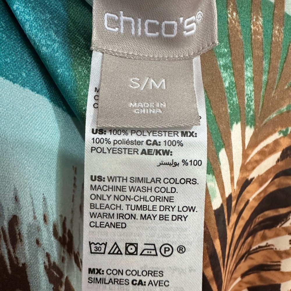 Chicos women’s Brown and Blue short sleeve Poncho style blouse Size: S/M - Picture 4 of 5